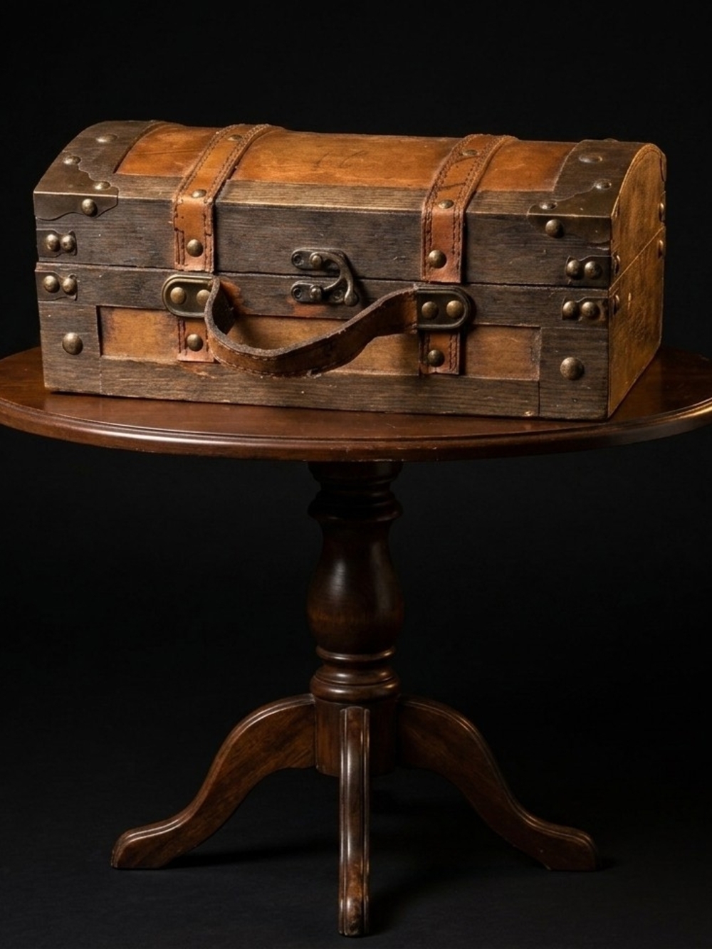 Vintage Style Wooden Trunk Box in Warm Brown and Tan